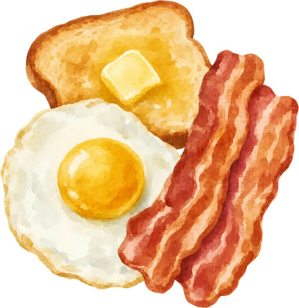 Breakfast platter with eggs, meat and toast